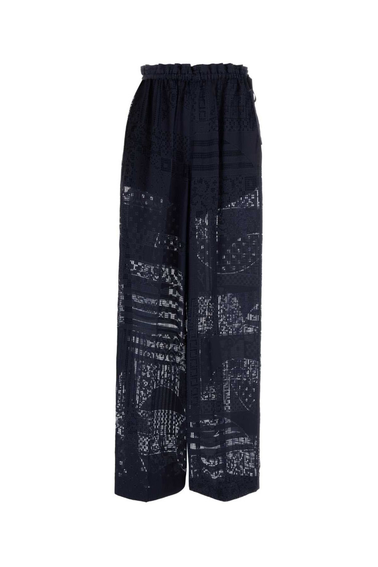 Fendi High Waist Wide Leg Trousers In Sheer Patterned Fabric In Blue