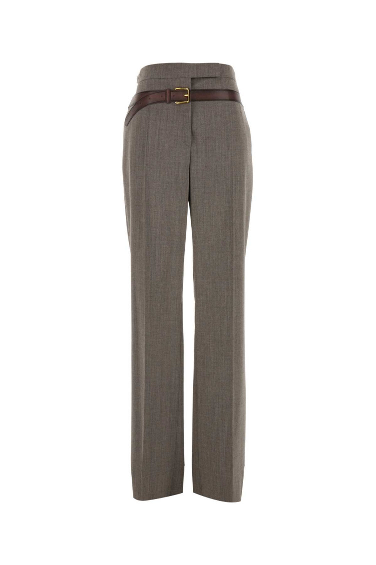 Prada Women Melange Cappuccino Tech Wool Pant In Gray