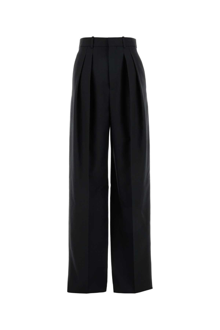 Saint Laurent Wool Trousers With Wide Leg And Pleats In Black