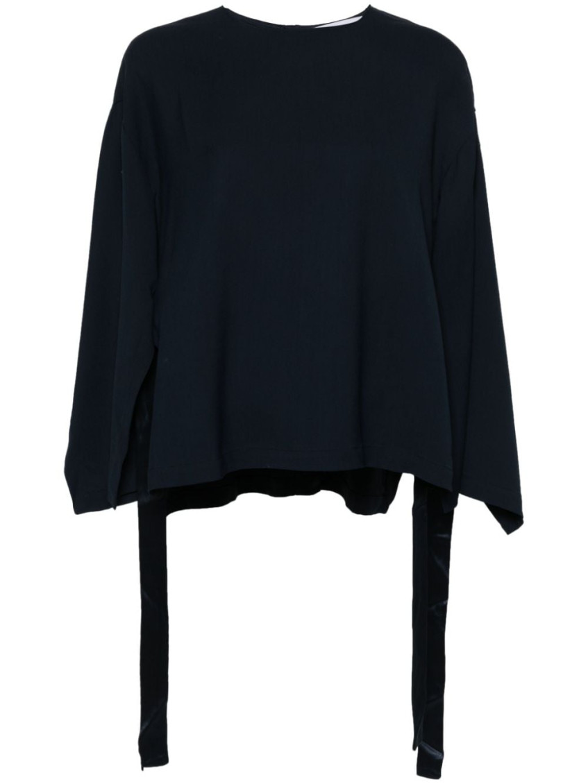 Erika Cavallini Semi-couture Navy Blue Cady Texture Blouse