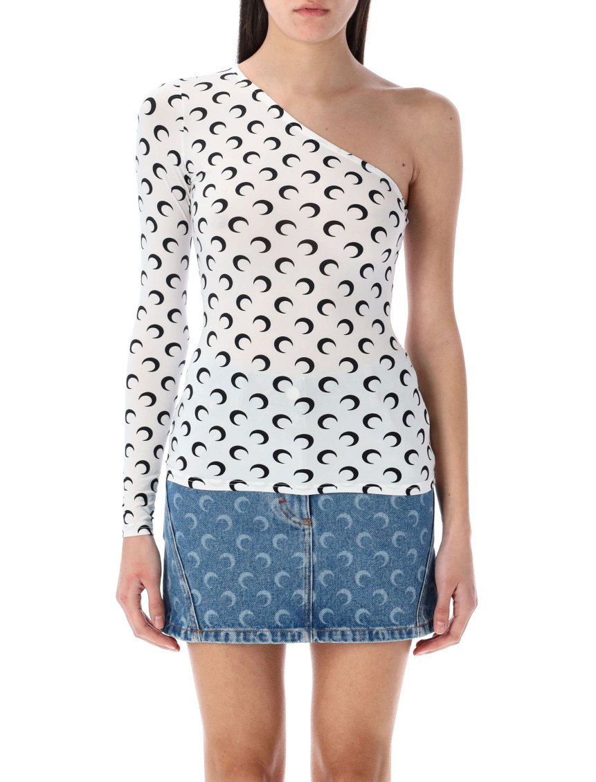 Marine Serre Moon Jersey Second Skin Asymmetric Top Optical White