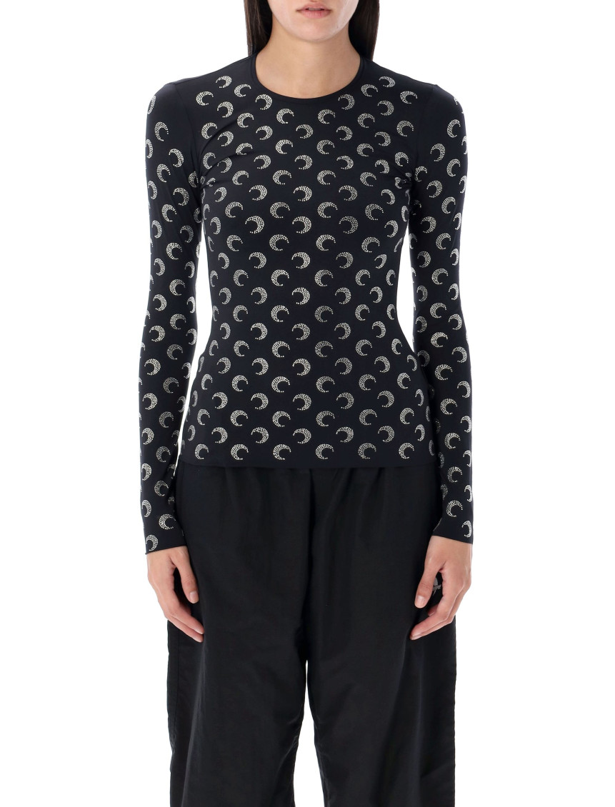 Shop Marine Serre Black Crescent Moon-embellished Top