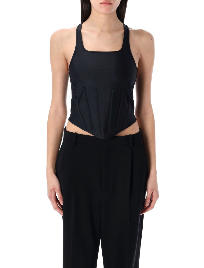 Shop Mugler Black Corseted Tank Top