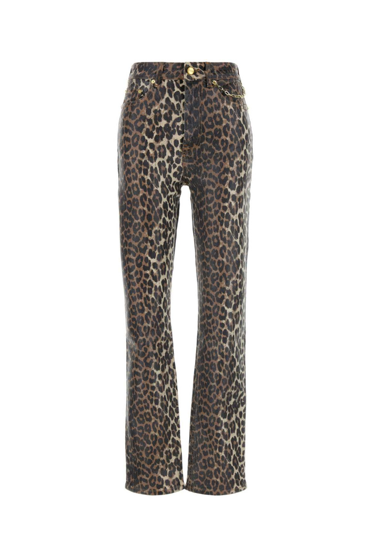 Ganni Printed Stretch Cotton Pant In Animal Print