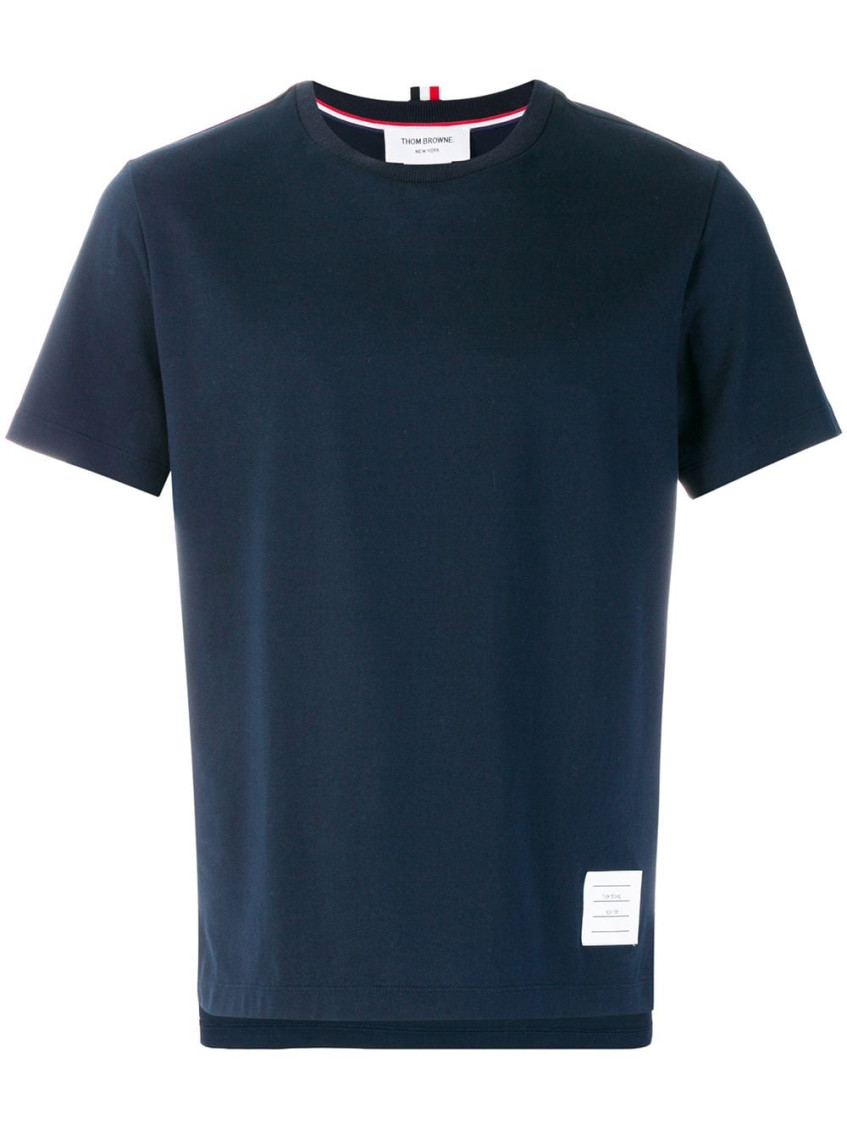 THOM BROWNE NAVY BLUE LOGO T-SHIRT