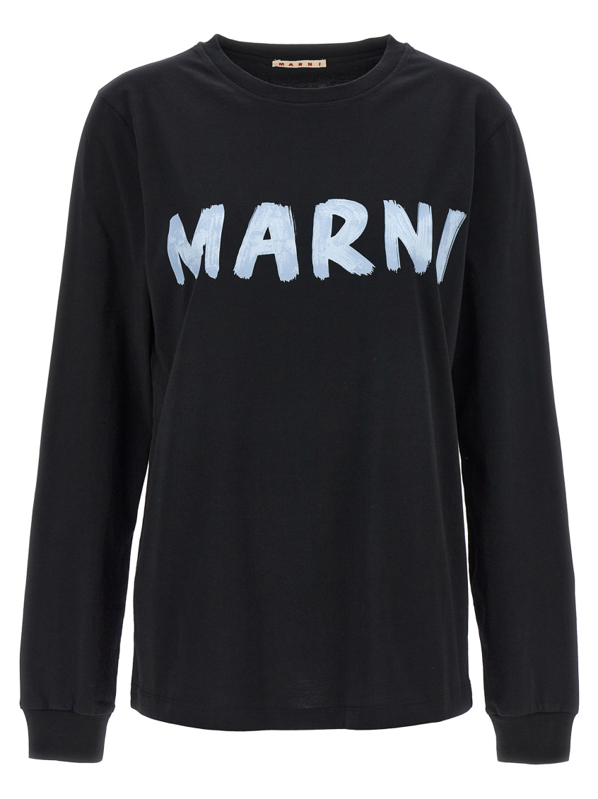 Marni Crew Neck Long Sleeves T-shirt In Black