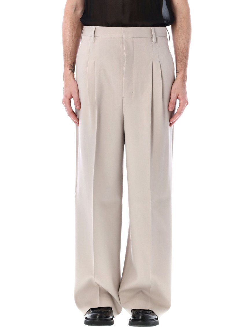 Shop Ami Alexandre Mattiussi Beige High Waist Large Trousers