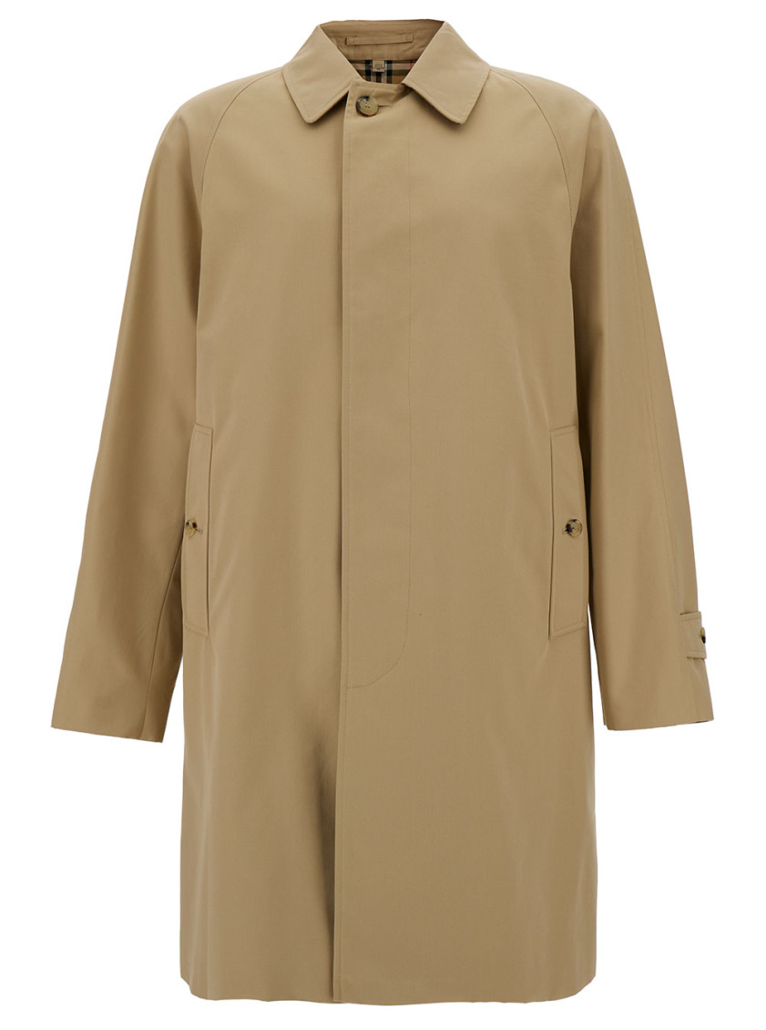 Burberry Beige Single-breasted Trench Coat With Concealed Closure In Gabardine Man In Beige