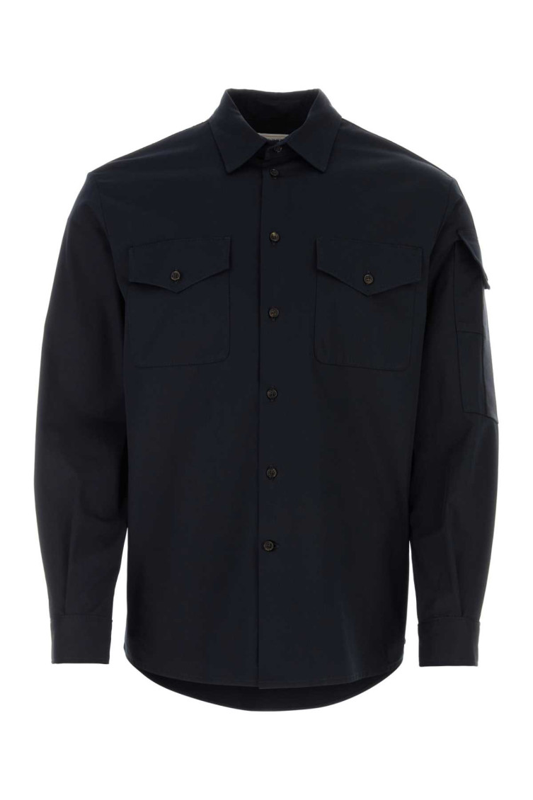 Alexander Mcqueen Tape Detail Chino Cotton Shirt In Blue