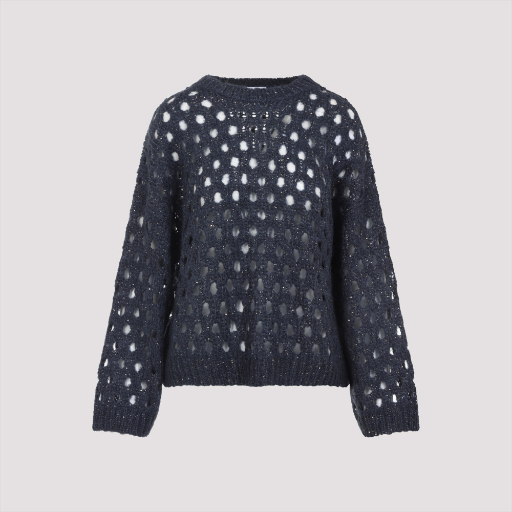 Brunello Cucinelli Blue Openwork Pullover for Women Online