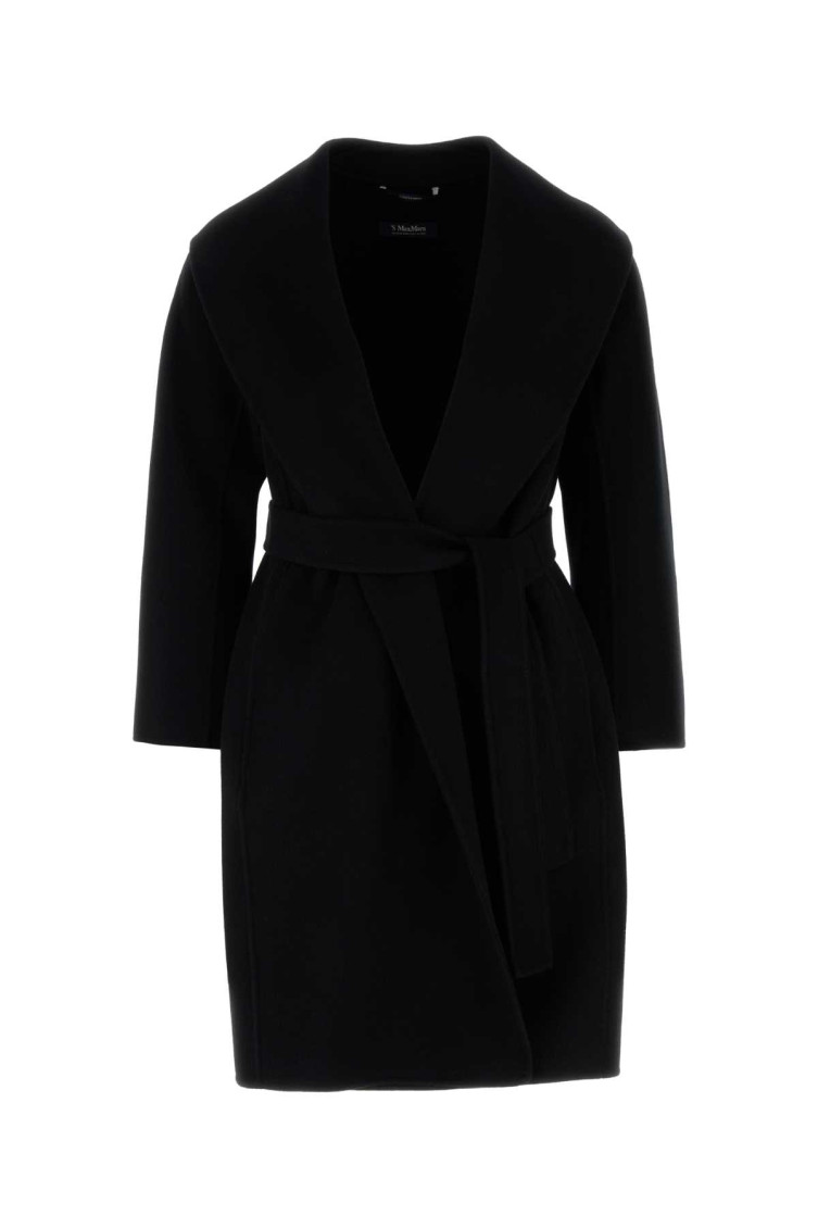Max Mara Black Double-faced Wool Robe Coat