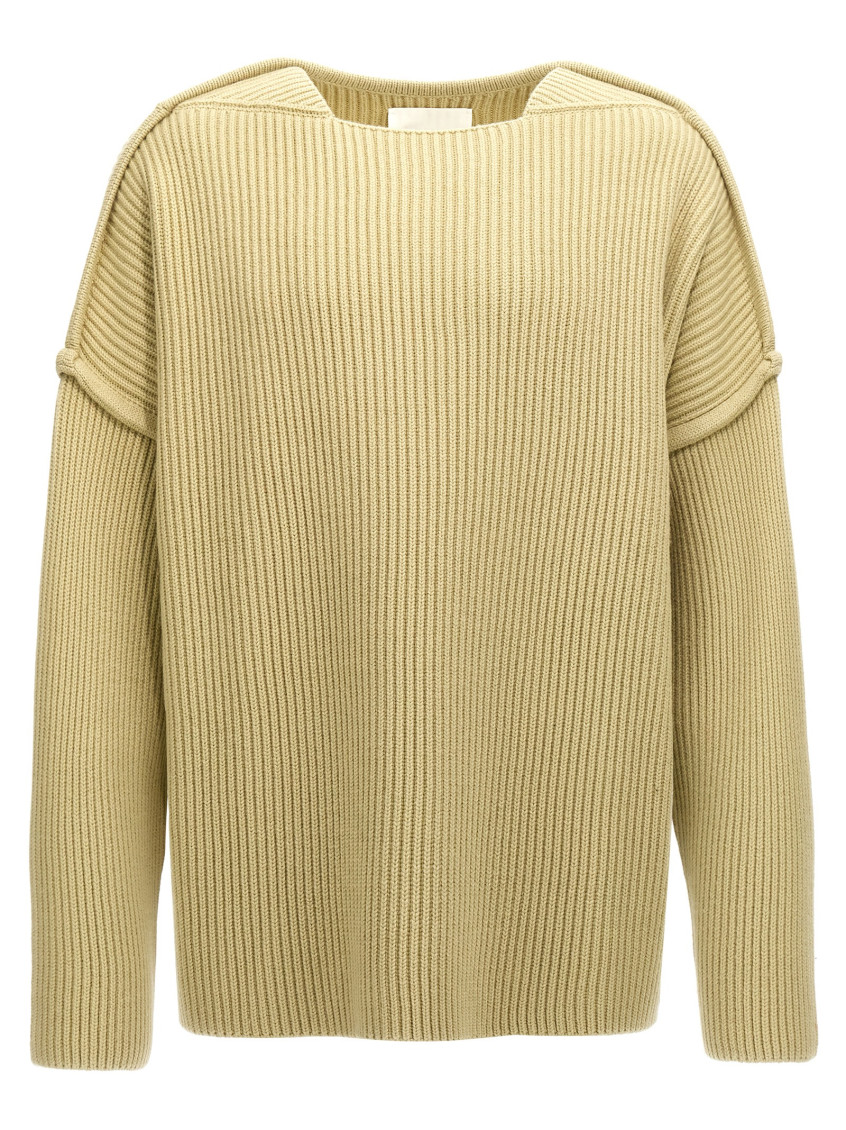 Jil Sander Geometric Neckline Sweater With Dropped Shoulders In Beige