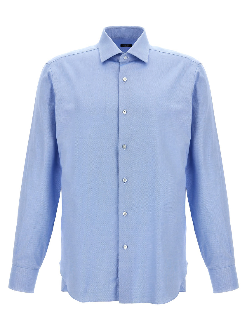 Barba Napoli Barba Tailored Poplin Shirt With Button Closure In Light Blue