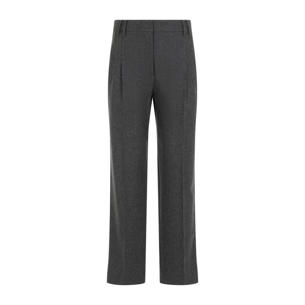 Brunello Cucinelli Cropped Wool Pants In Grey