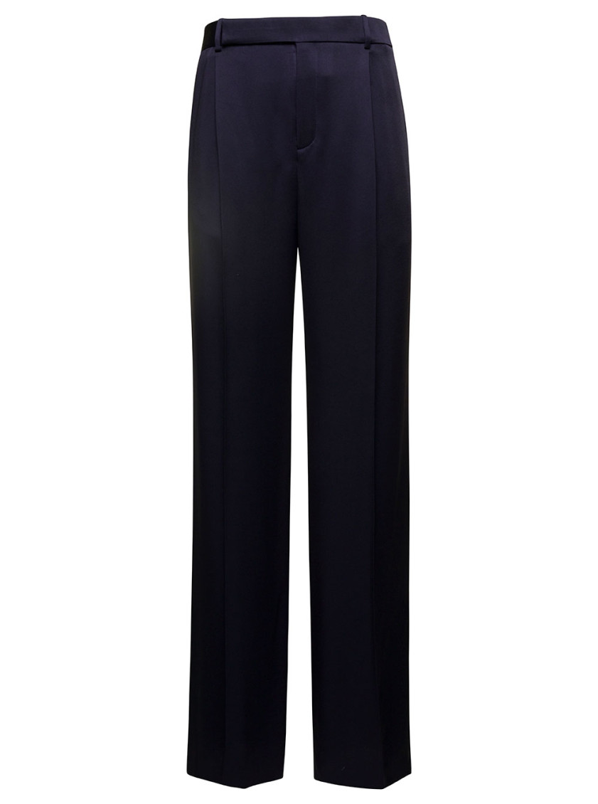 Saint Laurent Black Tailored Cut Trousers Satin Finish In Acetate Man In Blue