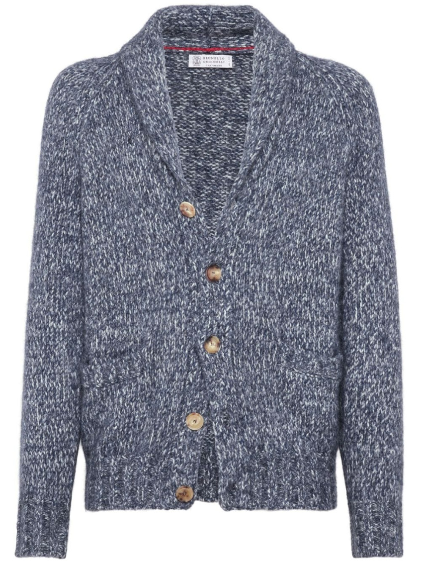 Brunello Cucinelli V-necked Cardigan Wool Shawl Lapels In Blue