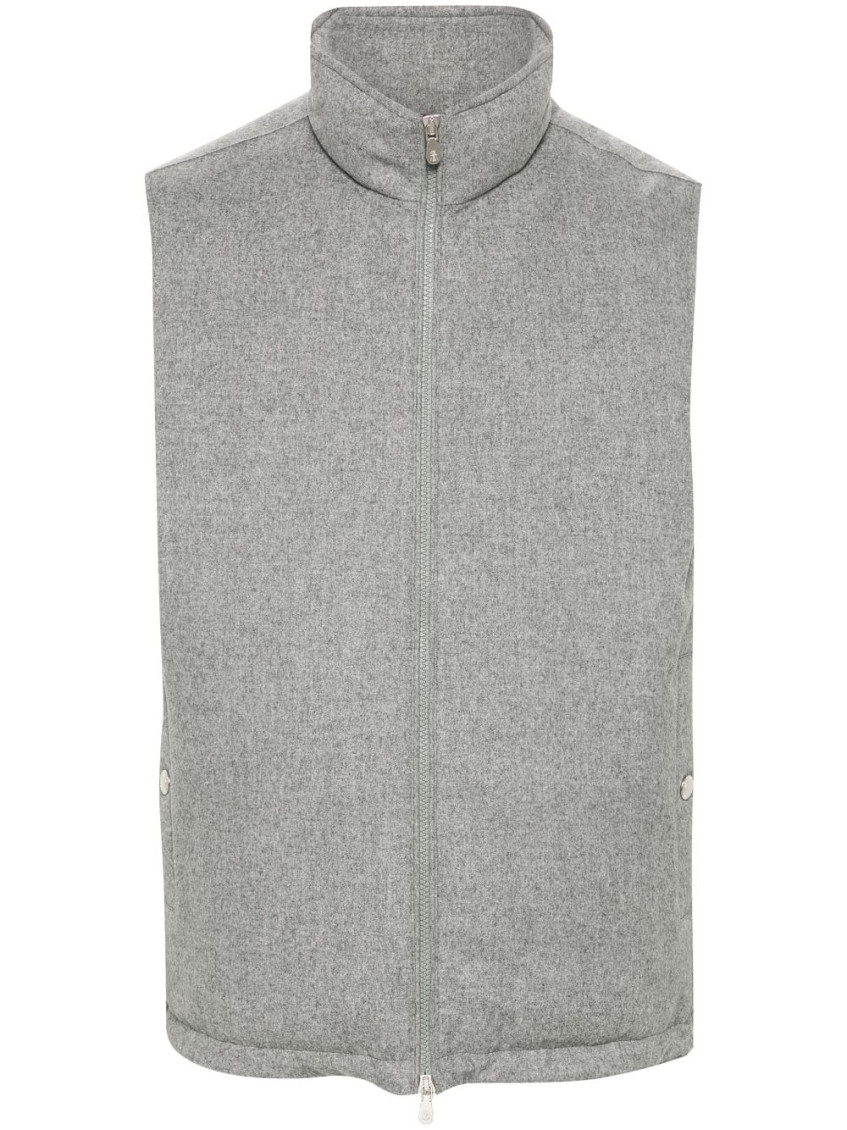 Shop Brunello Cucinelli Light Grey Wool Down Vest