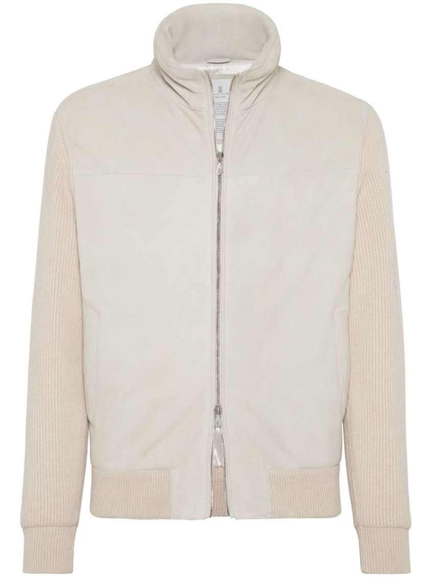 Brunello Cucinelli Light Beige Leather Bomber Jacket In Beige