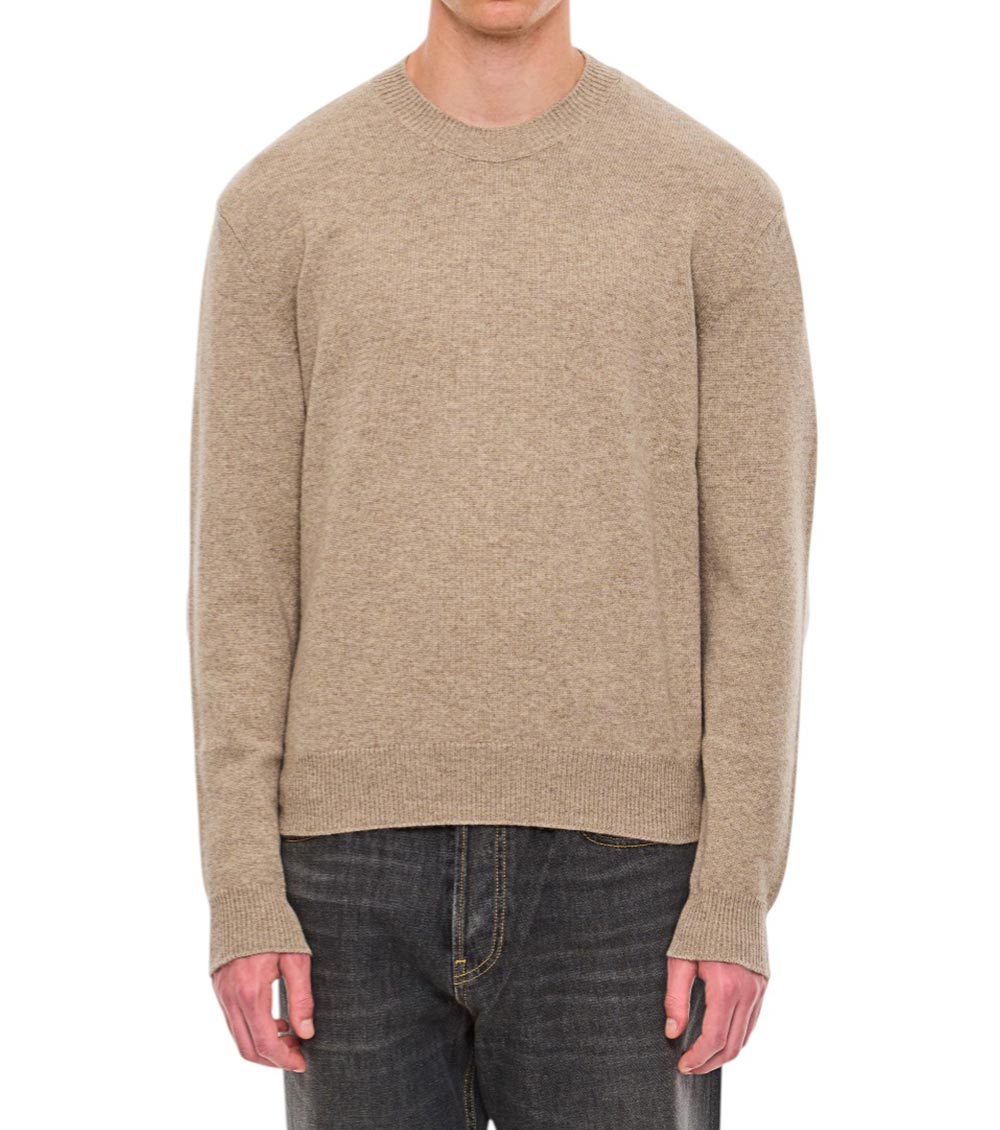 Bottega Veneta Cashmere Pullover With Leather Patches In Beige