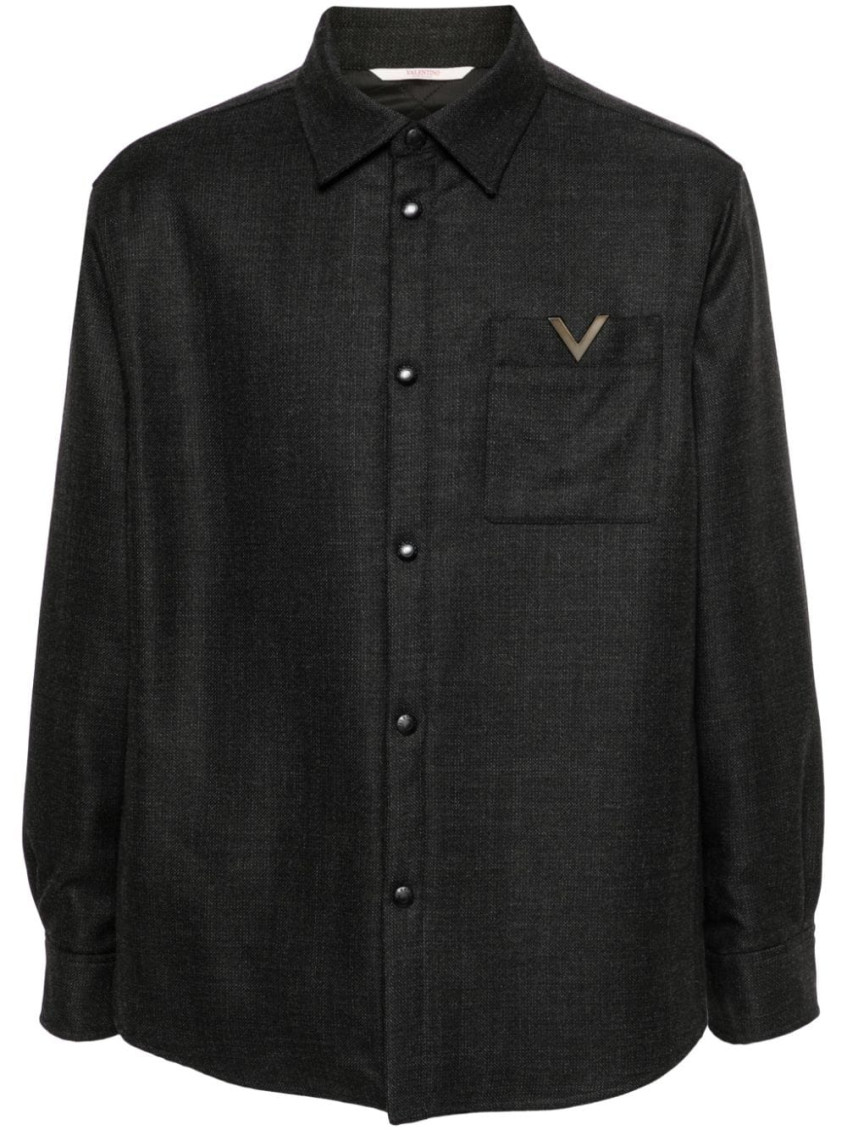 Valentino Virgin Wool Jacket With Metal V-detail In Black
