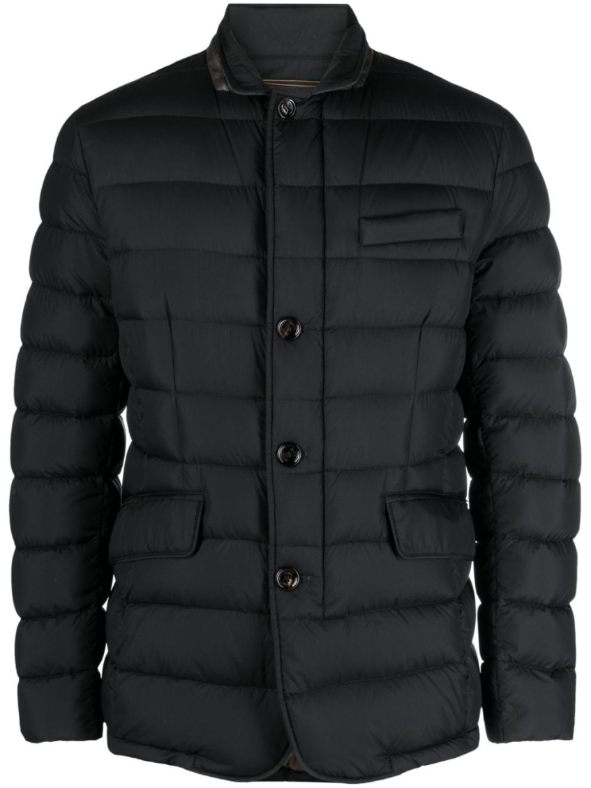 Moorer Padded And Quilted Jacket With Lined Collar In Black