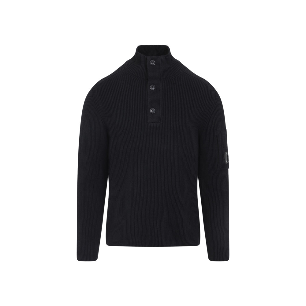 C.p. Company C.p.company Ribbed Sweater With Lens Pocket In Black