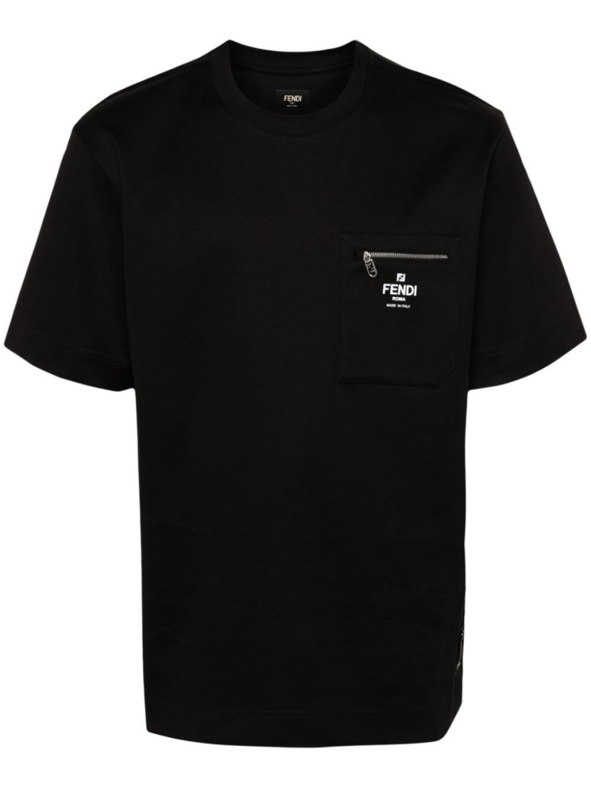 Fendi Zip-detail Roma Cotton T-shirt Clothing In Black