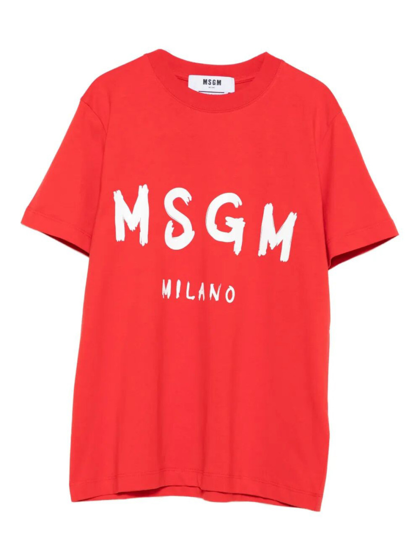 Msgm Logo Print Cotton T-shirt Clothing In Red