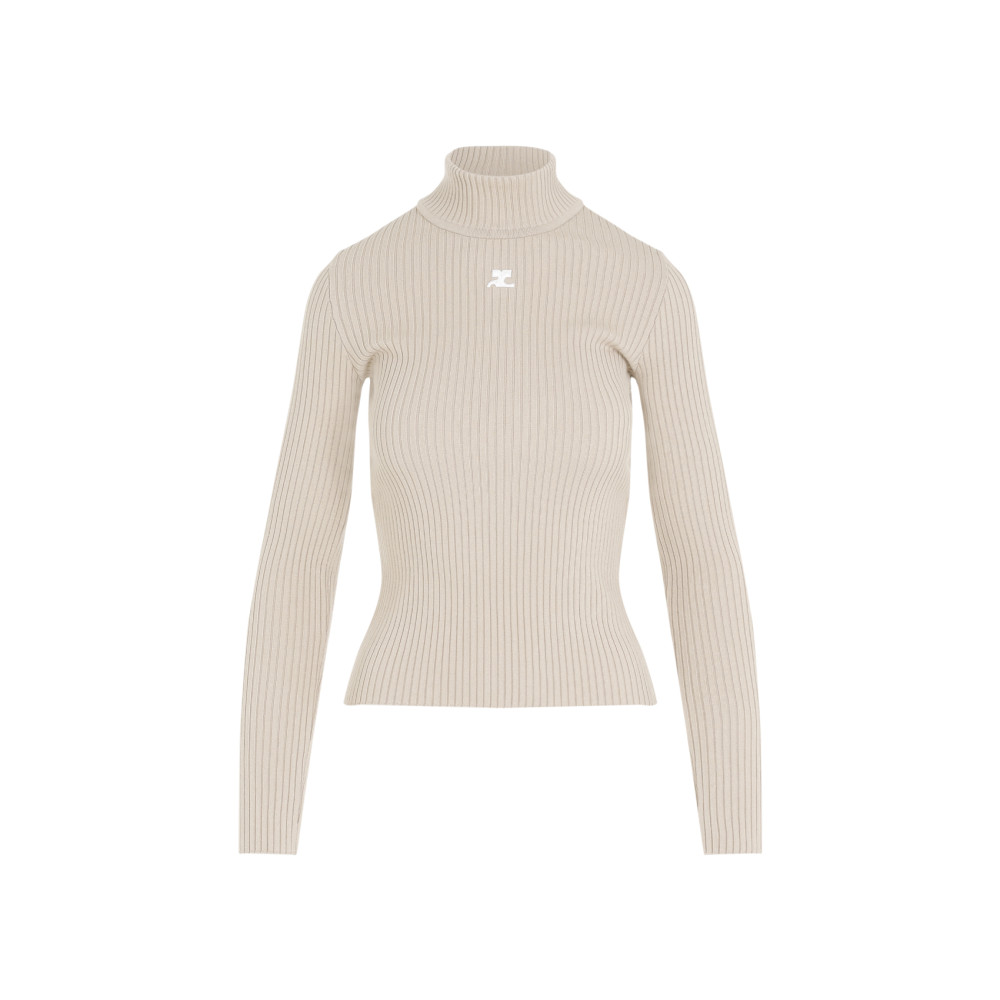 Courrèges Courreges Re Edition Ribbed Funnel Neck Sweater In Beige