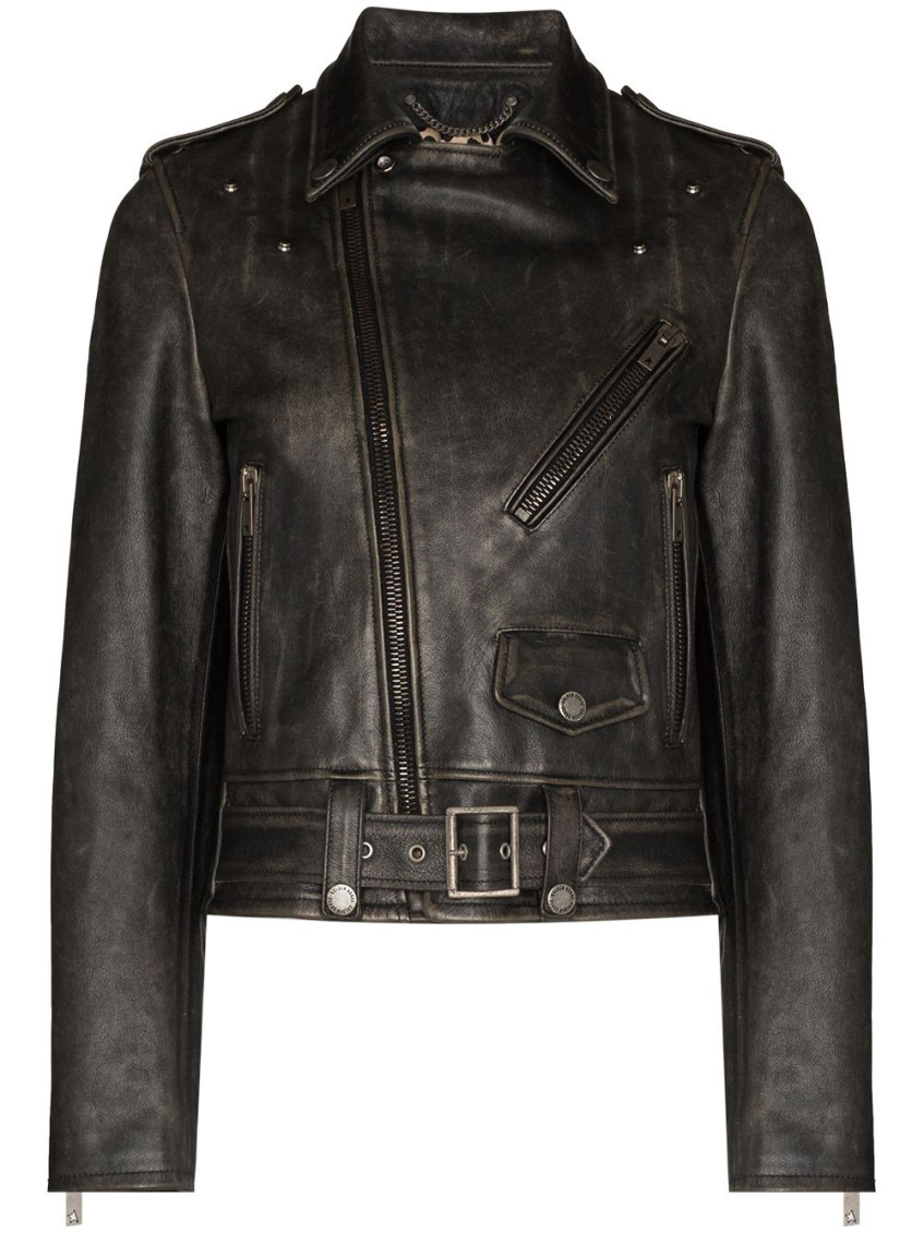 Golden Goose Black Distressed-effect Biker Jacket In Black
