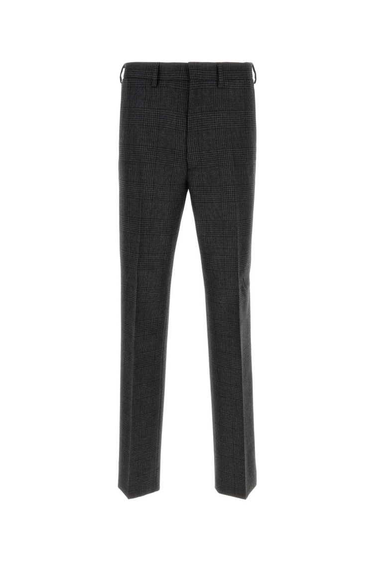 Prada Prince Of Wales Checked Wool Trousers In Grey