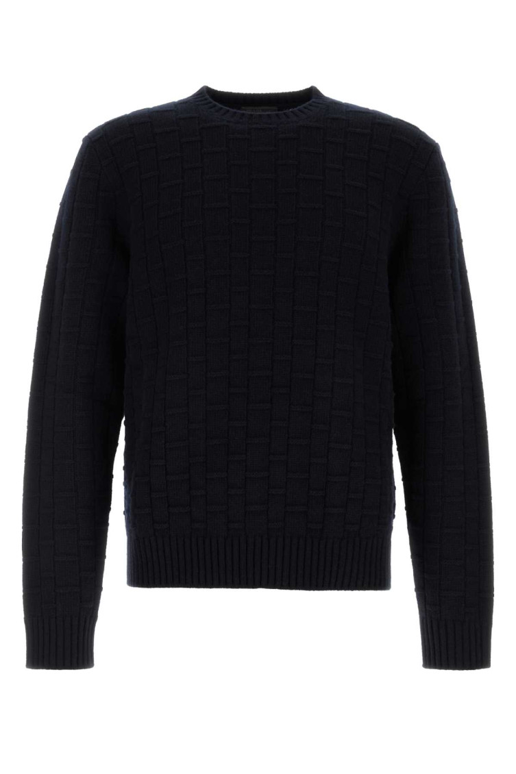 Prada Navy Blue Wool Blend Sweater In Navy Blue