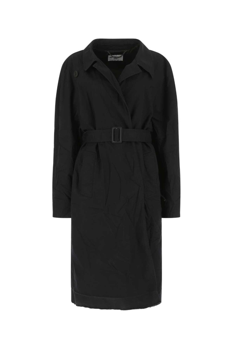 Balenciaga Midnight Blue Cotton Overcoat In Black