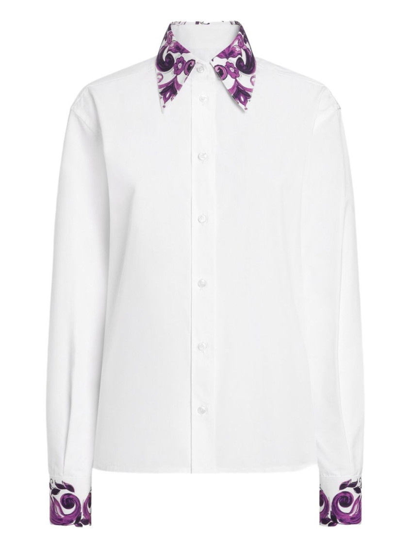 Dolce & Gabbana Women Cotton Shirt With Maiolica Print Details In White