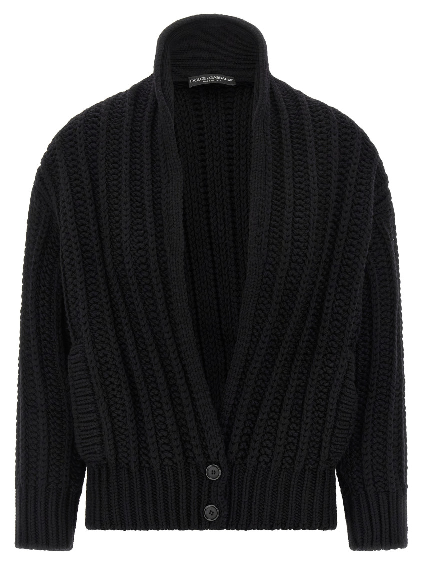 Dolce & Gabbana Black Cardigan With Wide Neckline On The Front In Virgin Wool Woman In Black