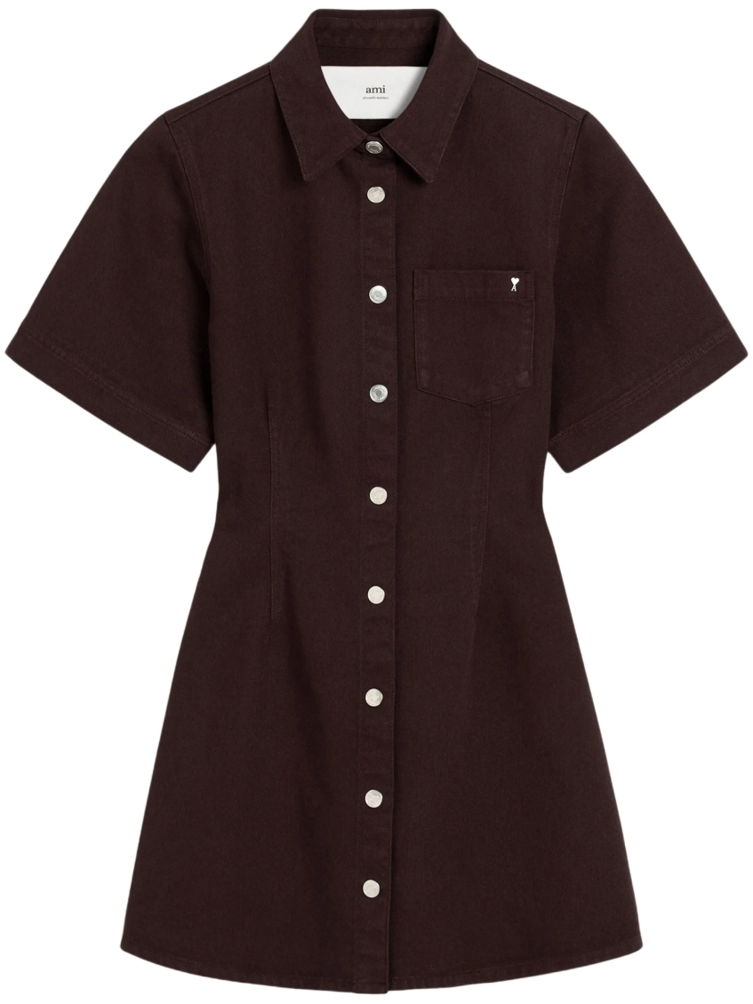 Ami Alexandre Mattiussi Ami Paris Short-sleeve Shirt Dress In Brown