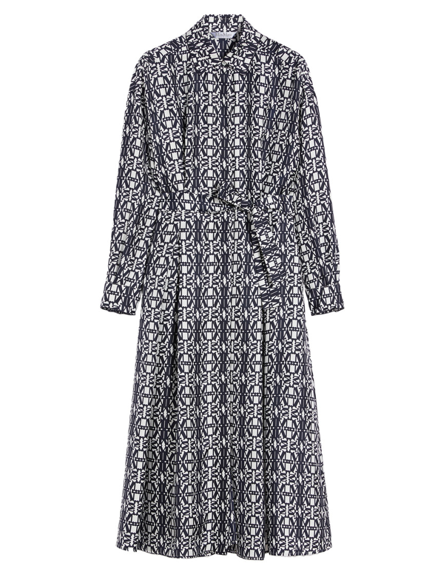 Max Mara Midi Dress With Long Sleeves And Belt In Blue
