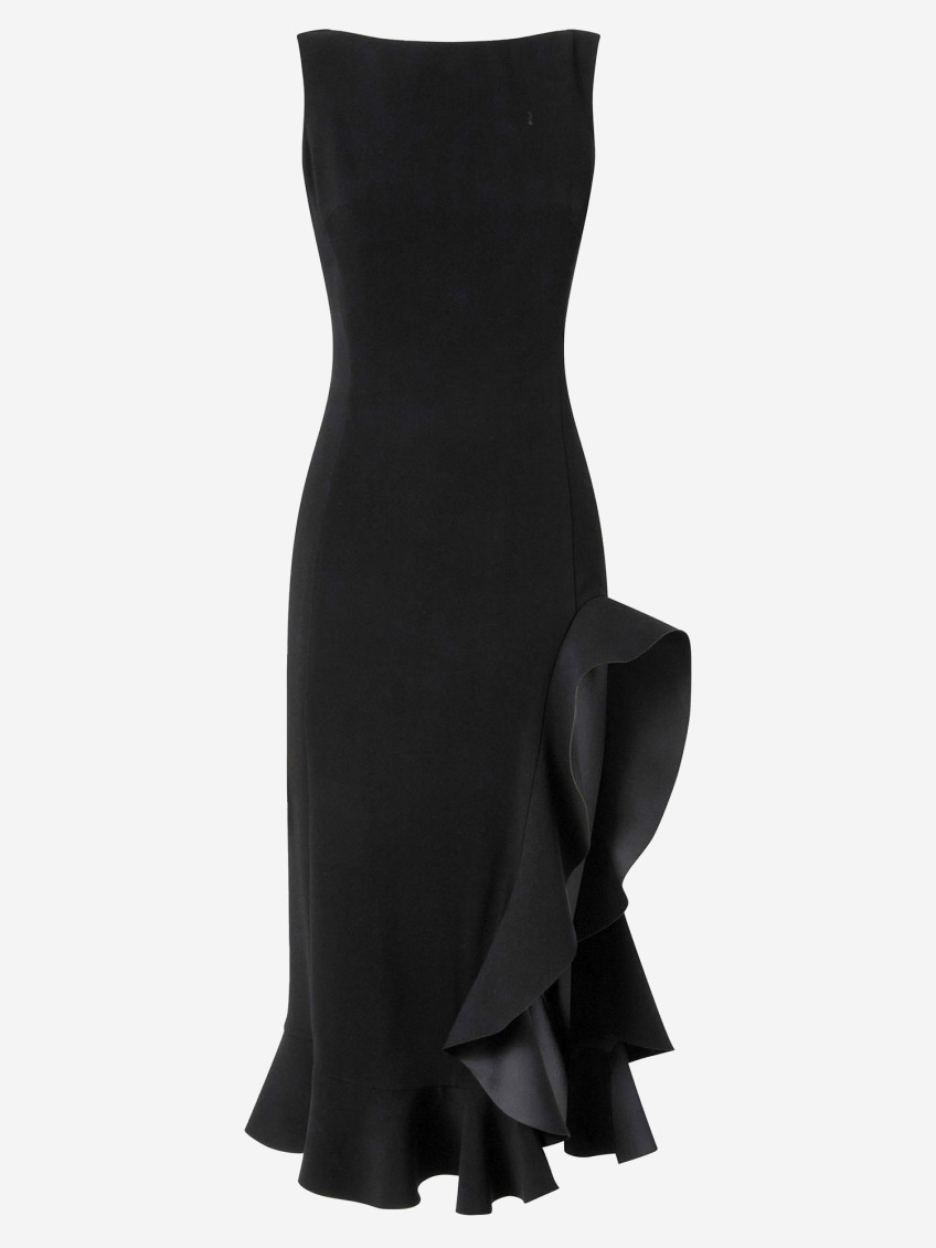 Pinko Midi Dress With Ruffle Detail And Fitted Silhouette In Black