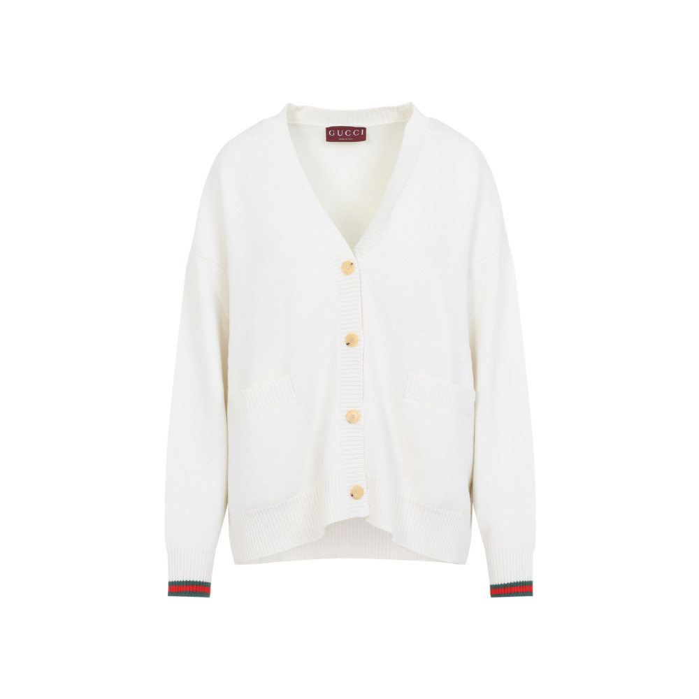 Gucci Ivory V-neck Wool Cardigan In White