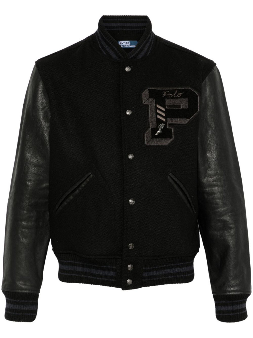 Ralph Lauren Bomber Jacket With Ribbed Cuffs And Pockets In Black