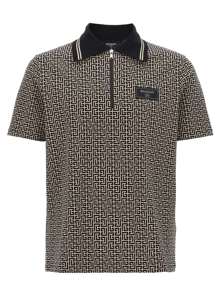 Balmain Labyrinth Polo Shirt With Jacquard Effect In Blackwhite