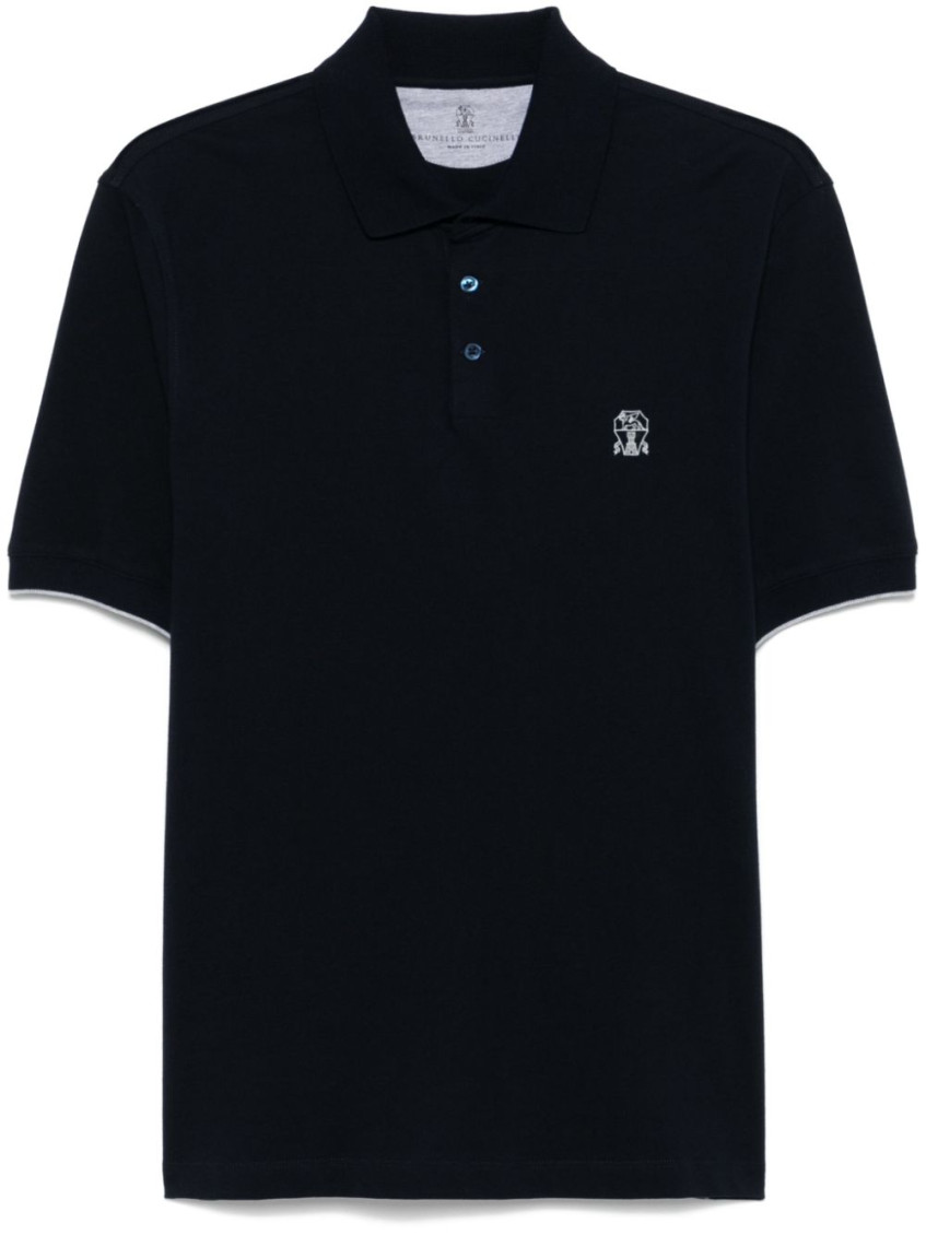 Brunello Cucinelli Midnight Polo Shirt With Buttoned Placket In Navy Blue