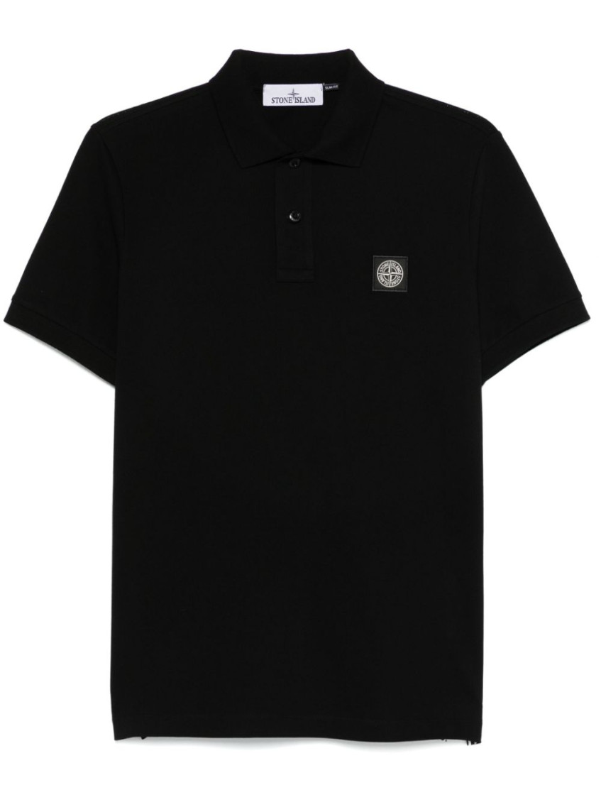 Shop Stone Island Black Logo Polo Shirt