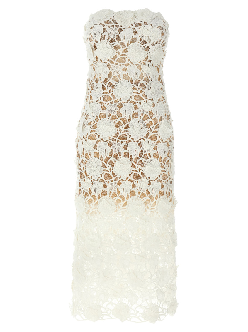 Ermanno Scervino Lace Overlay Strapless Midi Dress In White