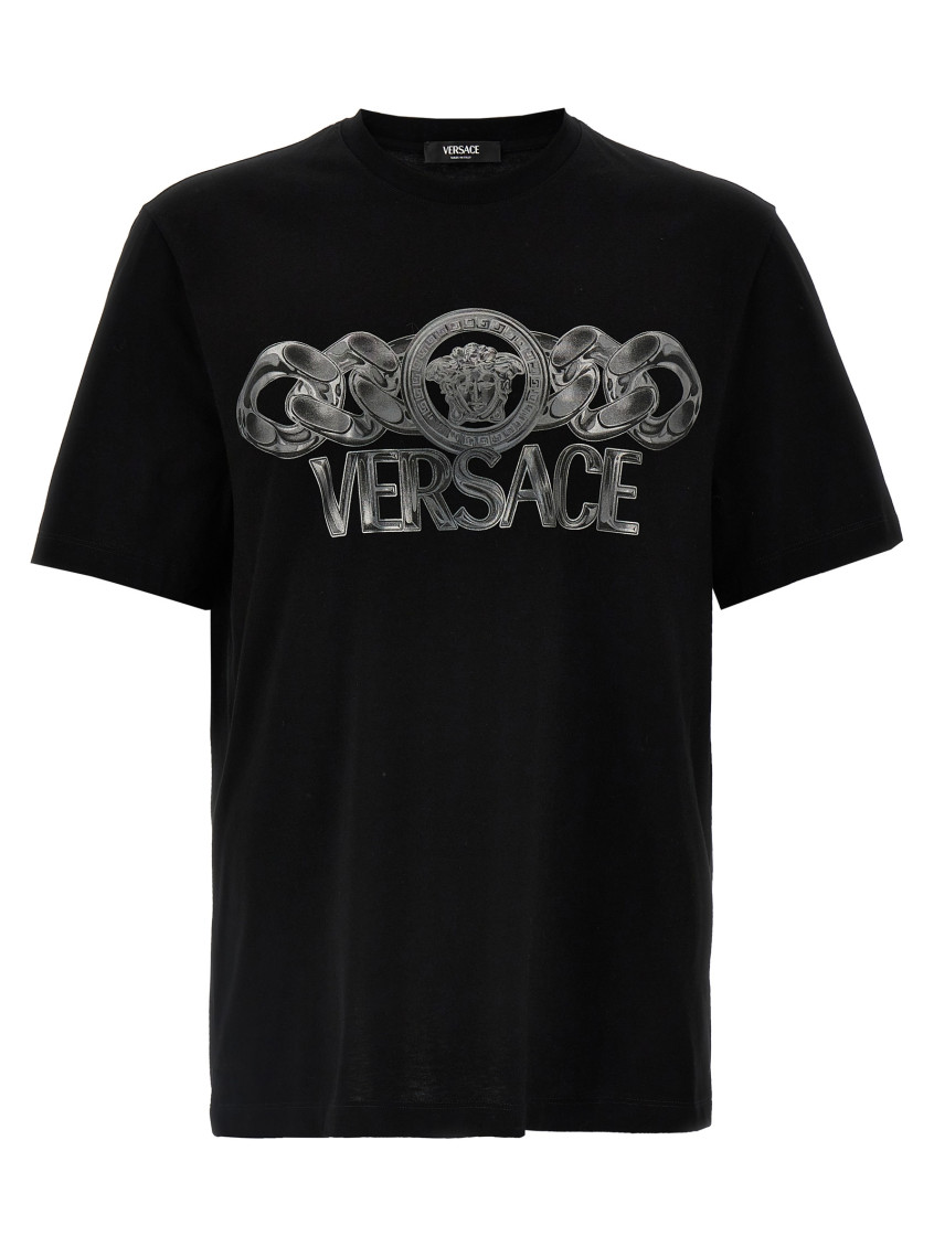 Versace Black T-shirt With Medusa Head Logo Print On The Front In Cotton Man In Black