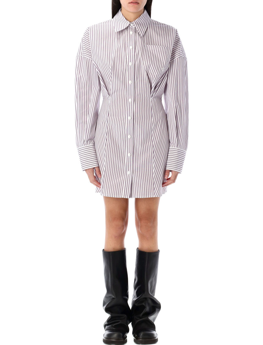 Attico White And Purple Striped Mini Shirt Dress In White