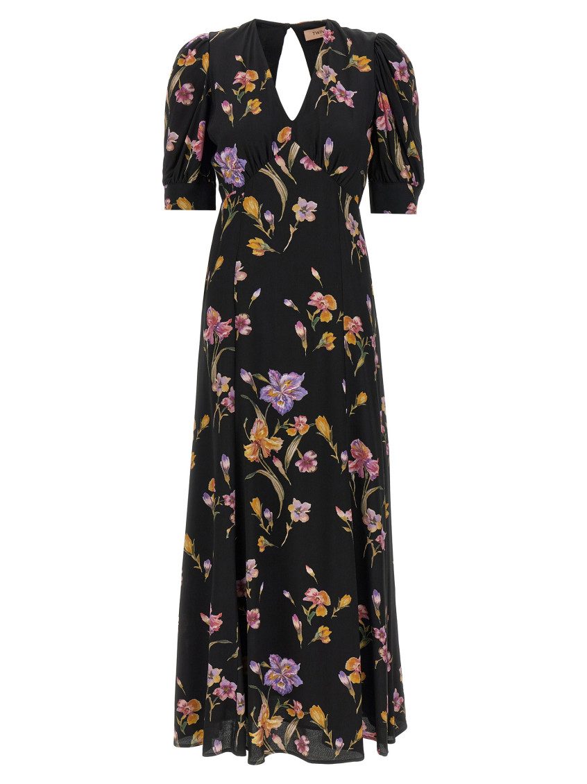 Twinset Floral-print Satin Maxi Dress In Multicolor