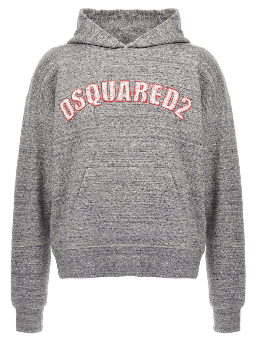Dsquared2 Hooded Kangaroo Pocket Sweater With Ribbed Cuffs In Grey