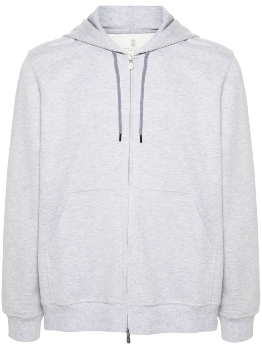 Brunello Cucinelli Double French Terry Zip-up Hooded Sweatshirt In Grey