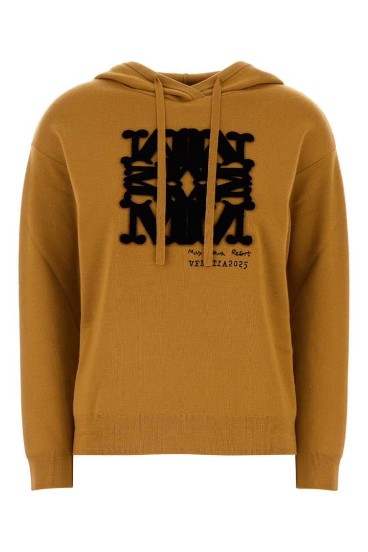 Max Mara Mustard Flocked-logo Hoodie In Mustard